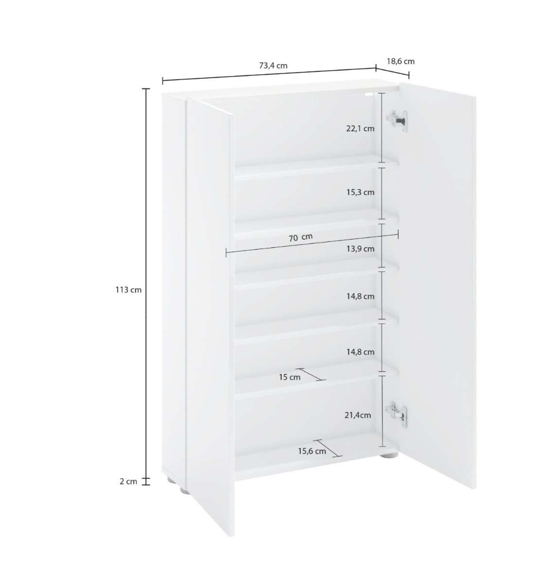 Scarpiera / madia salvaspazio 2 ante, finitura Bianca Lucida 