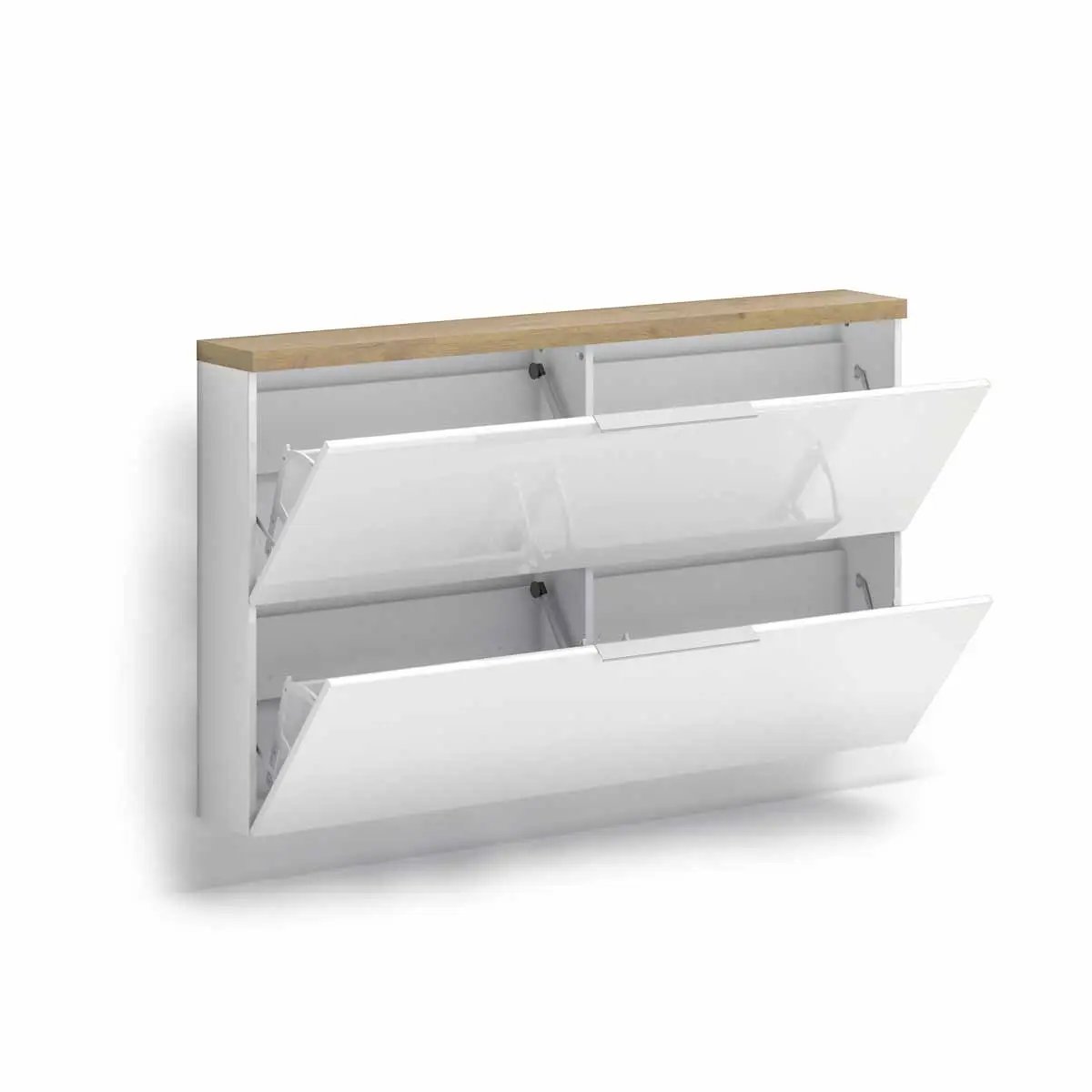 Scarpiera 2 ribalte, Bianco lucido e Rovere chiaro Made in Italy Zenzero Shop