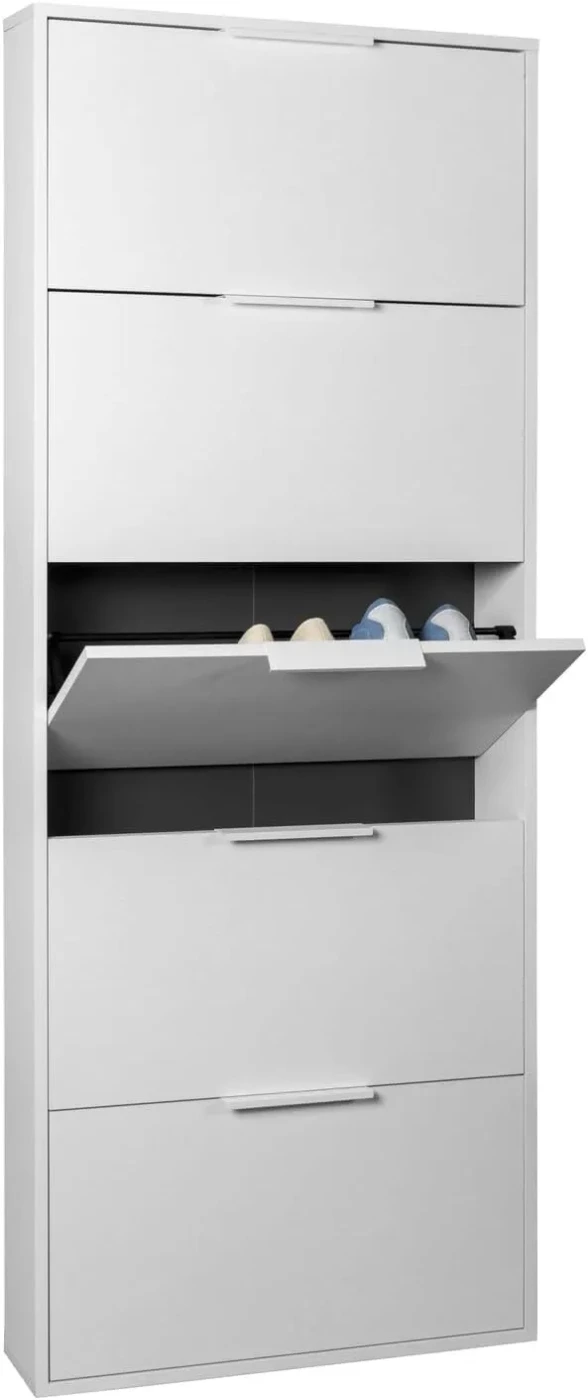Scarpiera salvaspazio, colore bianco, 5 ante a ribalta, made in Italy