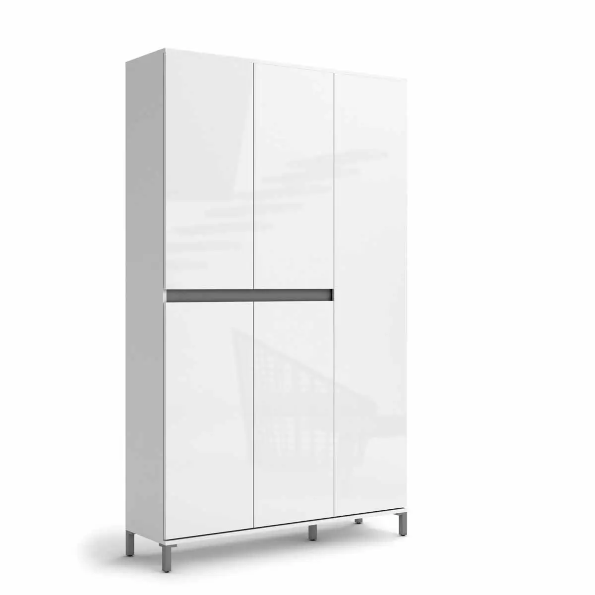 Scarpiera alta Bianco lucido e Ardesia a 5 ante e 20 ripiani, Made in Italy