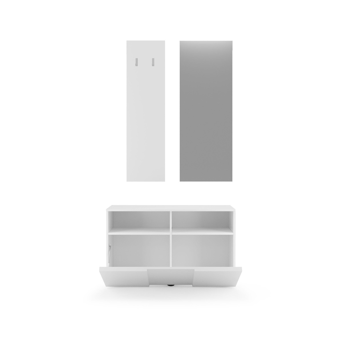 Ingresso con panca, pannello appendiabiti e specchio, finitura Bianco lucido