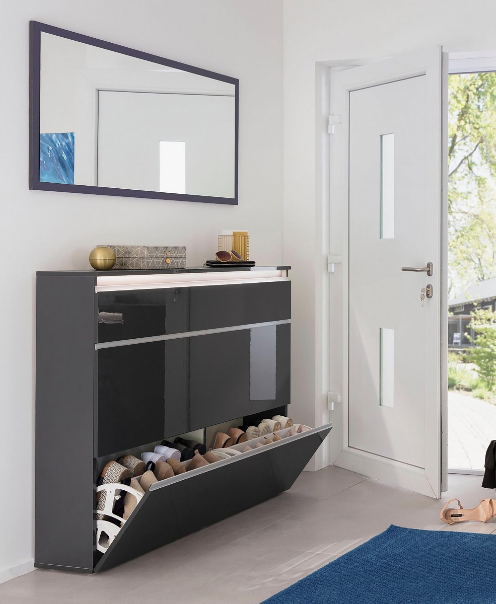 Scarpiera 3 ribalte doppia profondità L.120, finitura Antracite laccato lucido