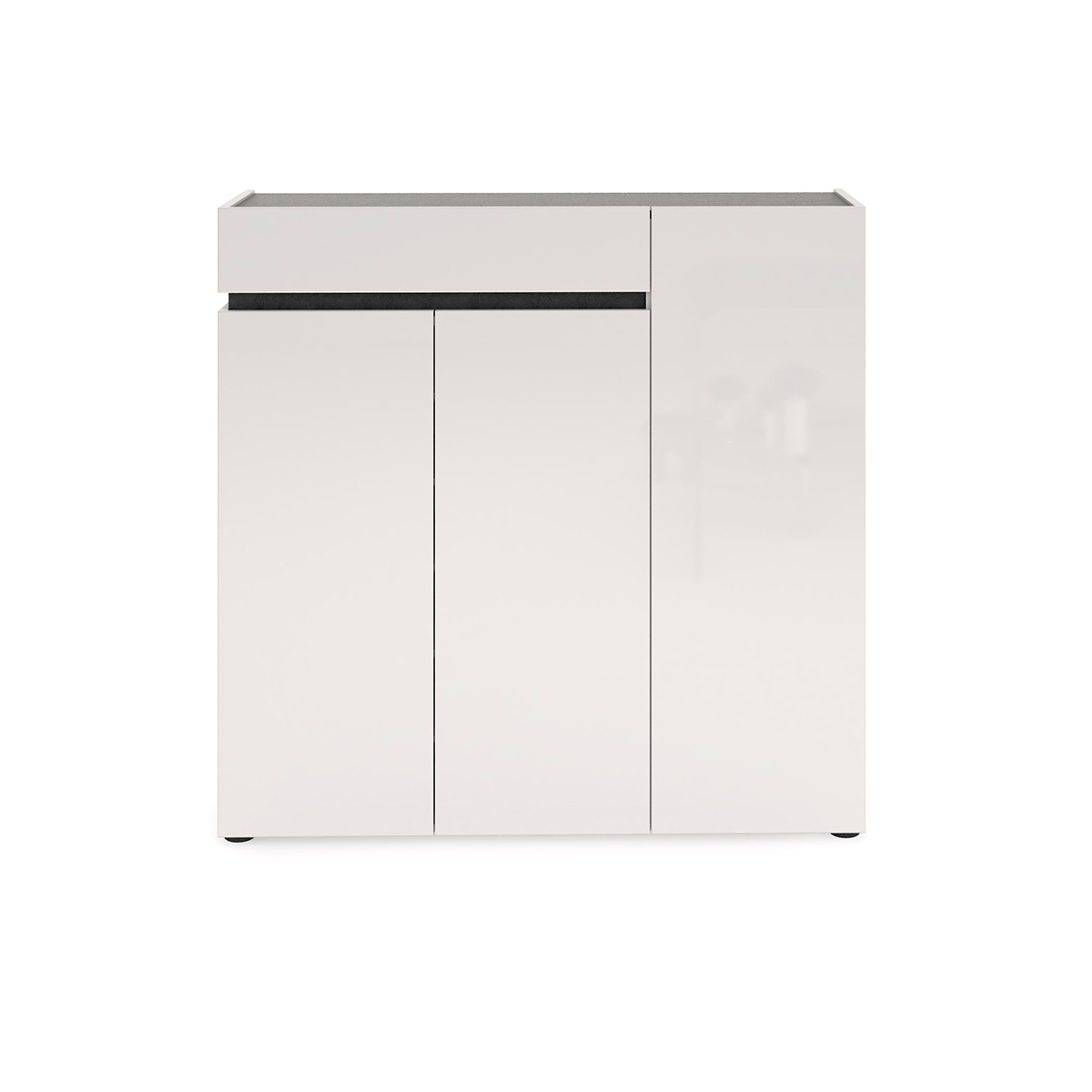 Scarpiera laccata bianco lucido con 3 ante e 1 cassetto