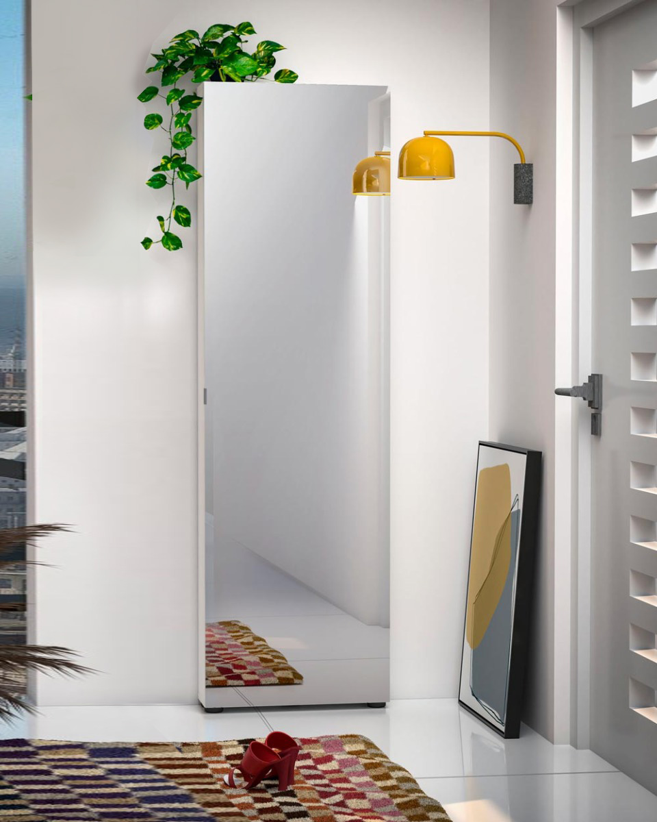 Elegante Scarpiera ad un'anta con specchio, Made in Italy