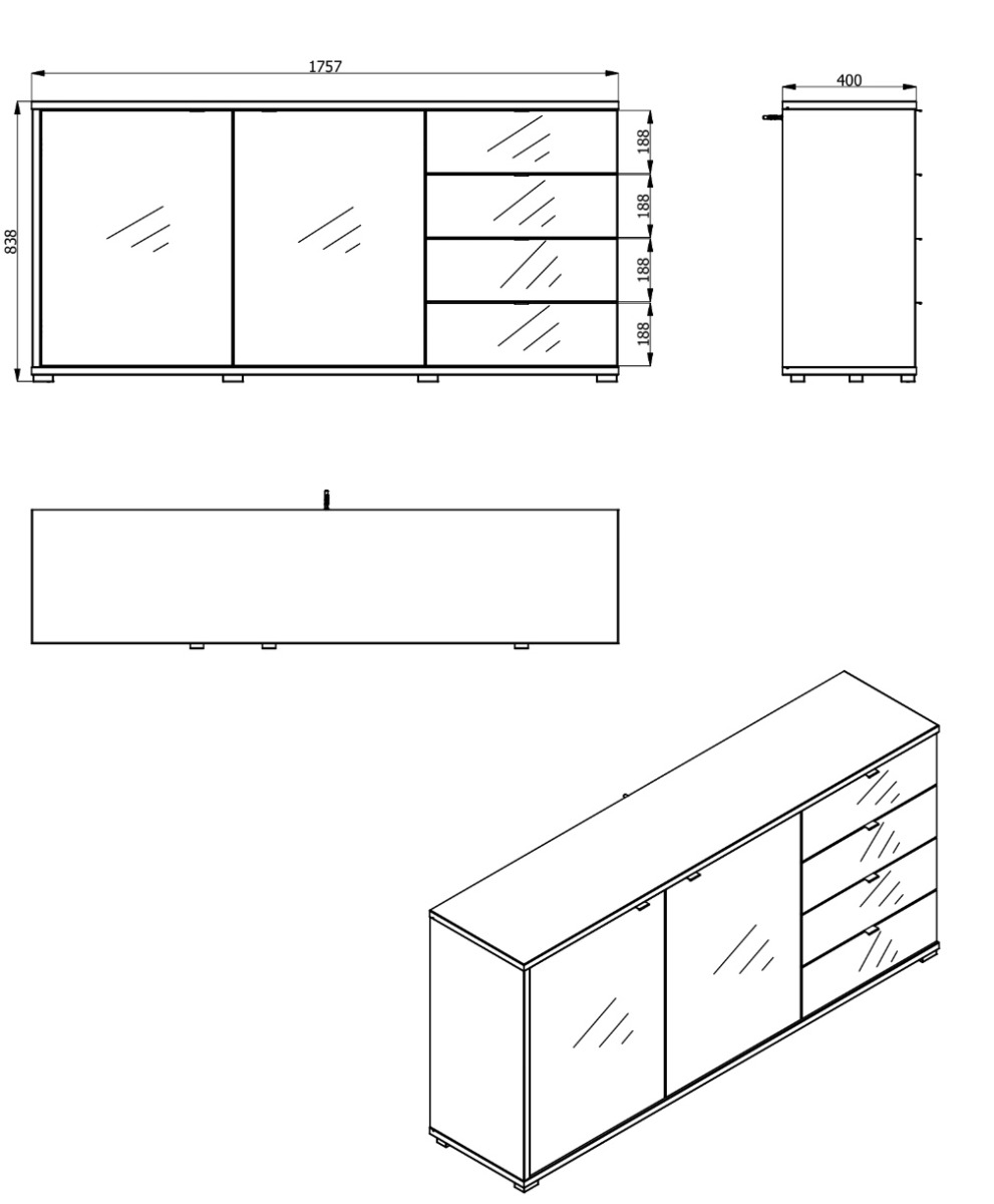 Madia per zona giorno moderna, finitura Grigio grafite e Rovere