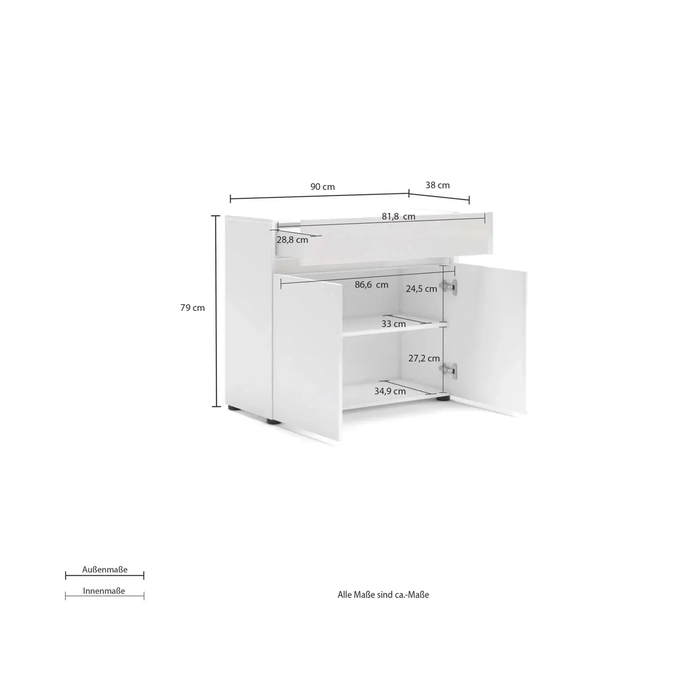 Sala in offerta composta da 2 madie moderne, finitura Bianco lucido