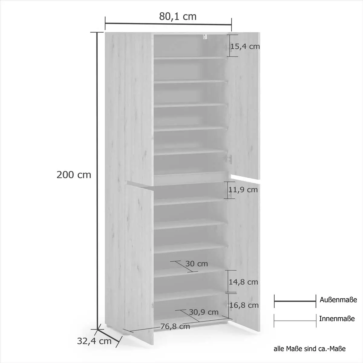 Scarpiera salvaspazio alta a 4 ante con 10 ripiani