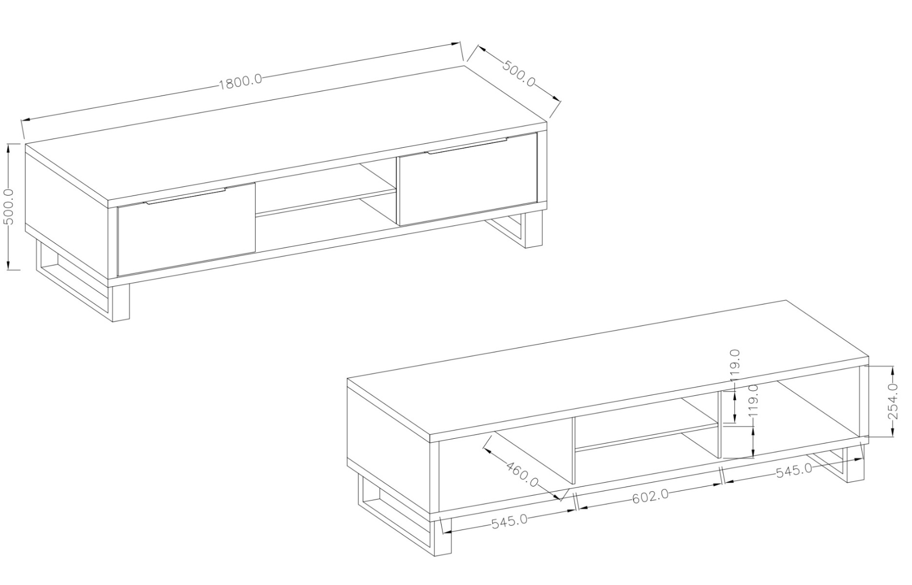 Porta TV grande L.180, finitura quercia composto da 2 ante ribalta 