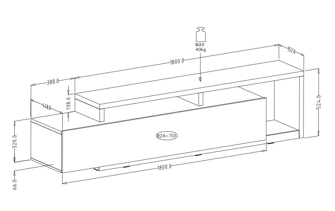Porta TV moderno, finitura nero opaco