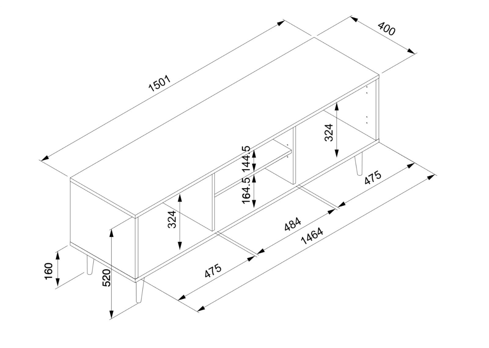 Mobile porta Tv  Arendal con 2 ante in finitura Nero opaco con dettagli Oro