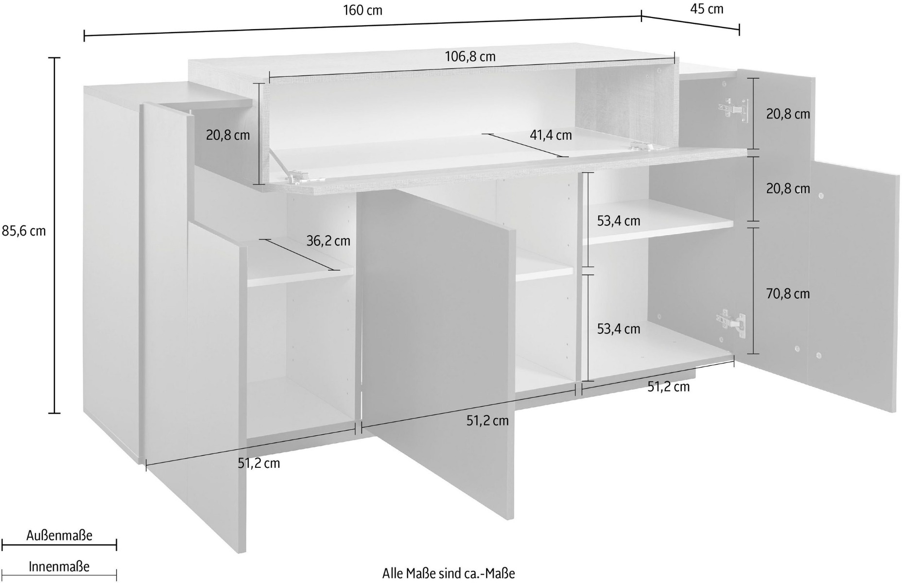Madia moderna di design con 3 ante e una ribalta in finitura Bianco 
