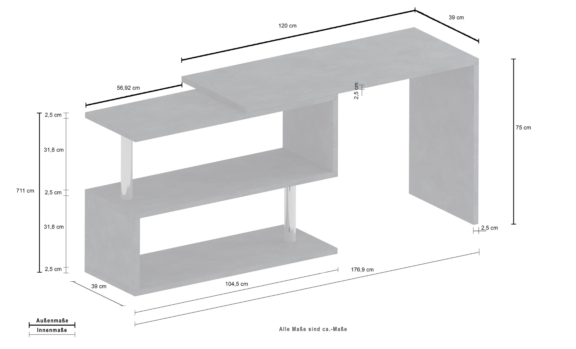 Conveniente Scrivania girevole pluriposizionabile finitura Grigio Report, Made in Italy