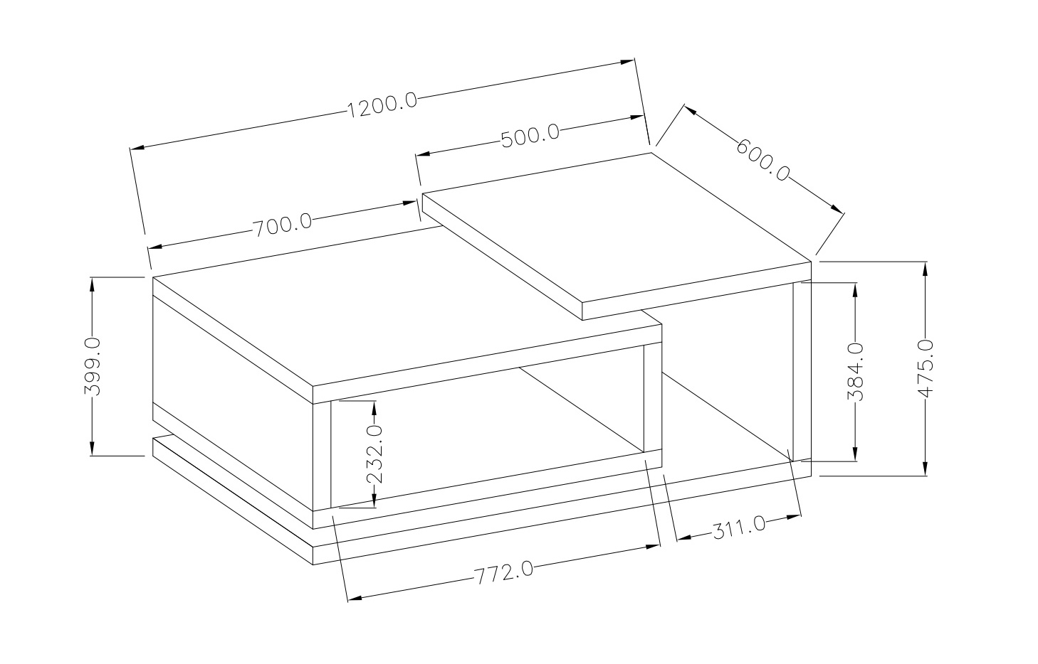 Tavolino da divano, noce e antracite spatolato