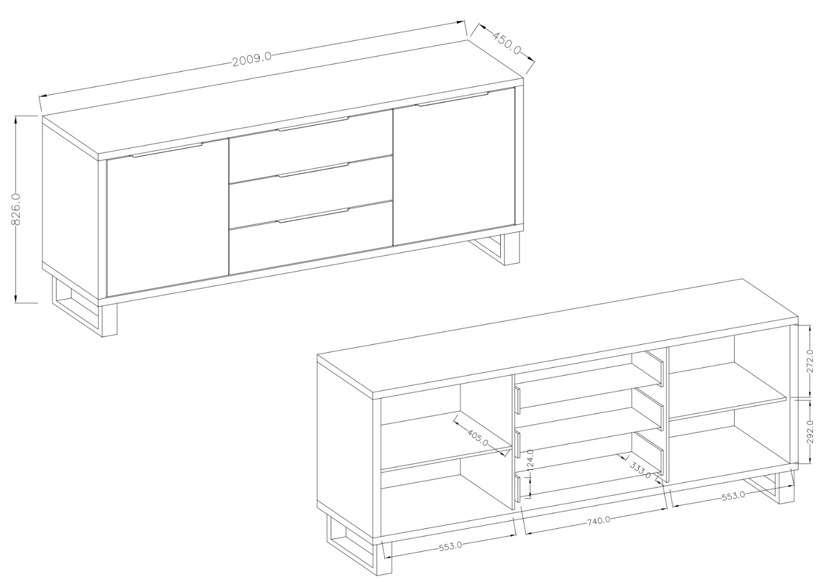 Madia color quercia, 2 ante e 3 cassetti