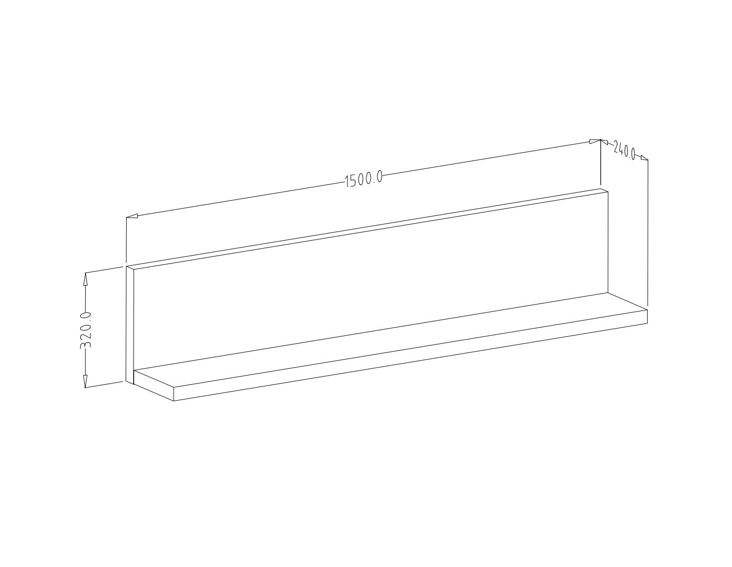 Mensola L.150 cm, finitura rovere rustico e bianco opaco