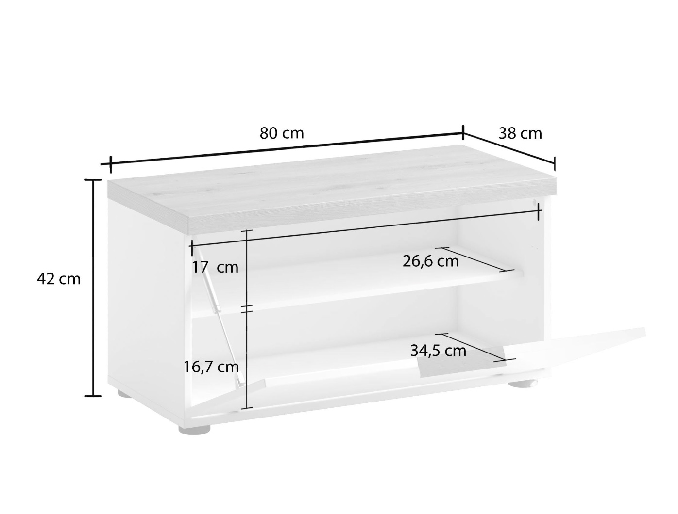 Cassapanca scarpiera finitura Bianco laccato lucido e Castagno, Made in Italy