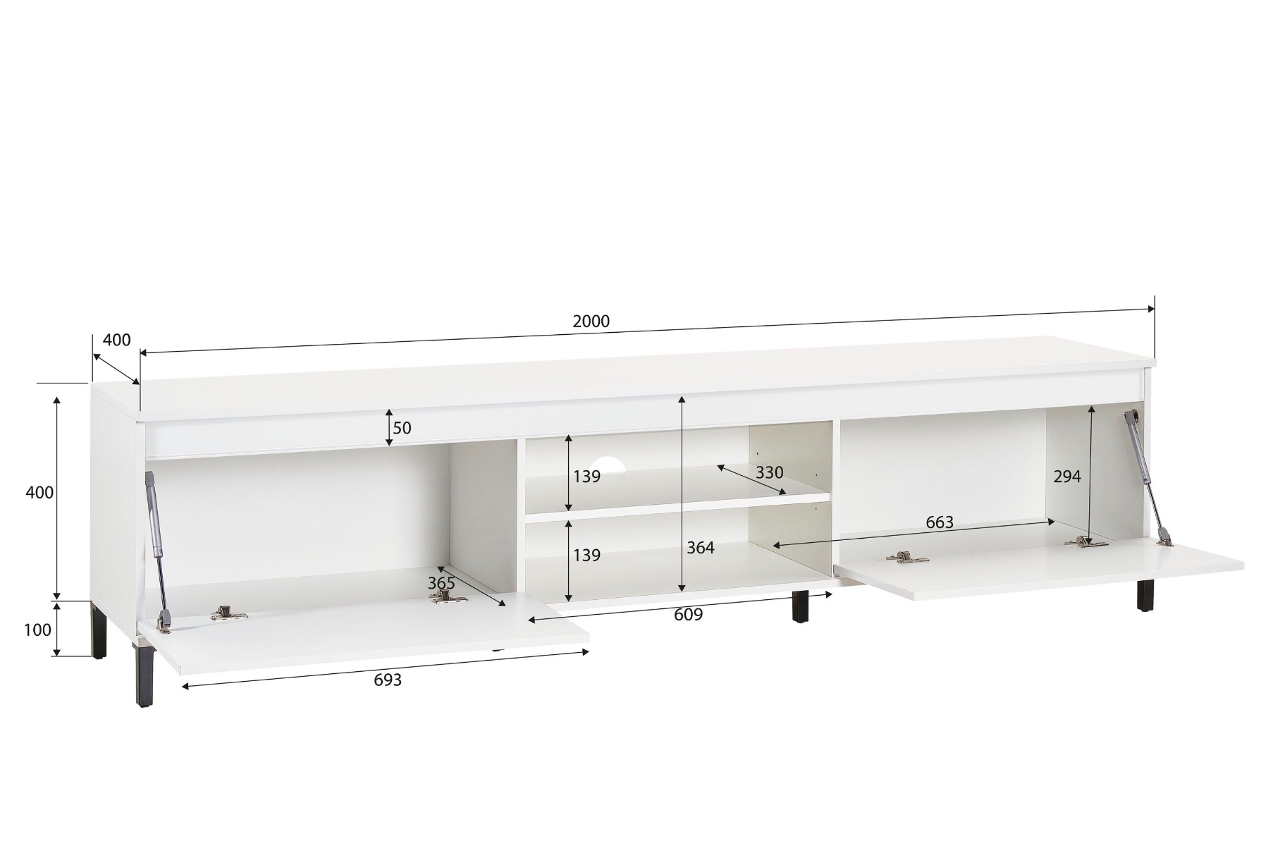 Mobile porta TV moderno finitura Bianco Lucido, Made in Italy