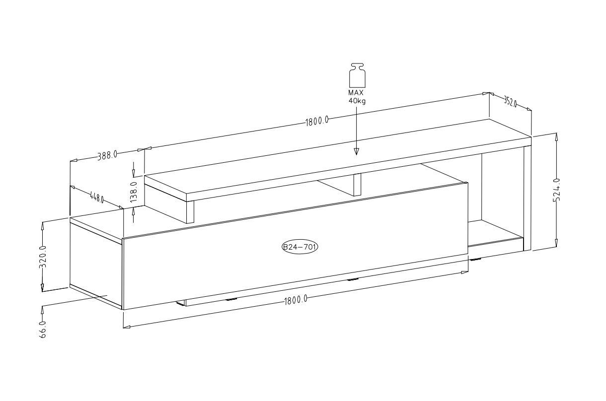 Porta TV  moderno L.219 con cassettone, colore rovere rustico