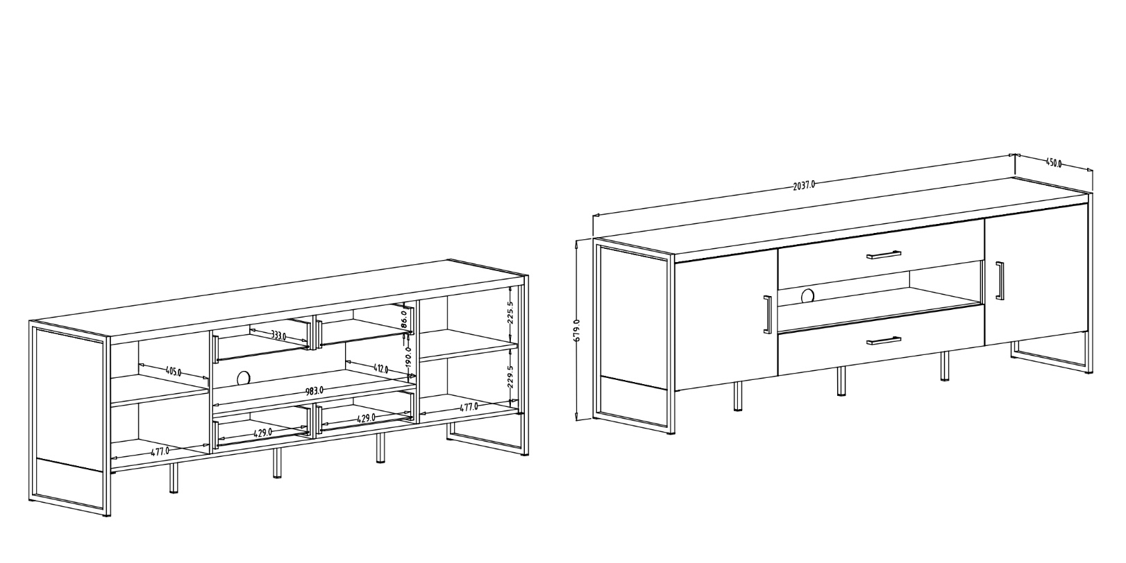 Porta TV grande finitura legno invecchiato e metallo nero