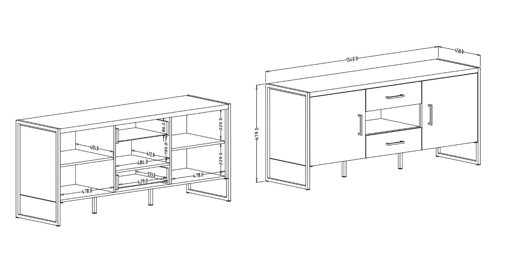 Porta TV piccolo finitura legno invecchiato e metallo nero