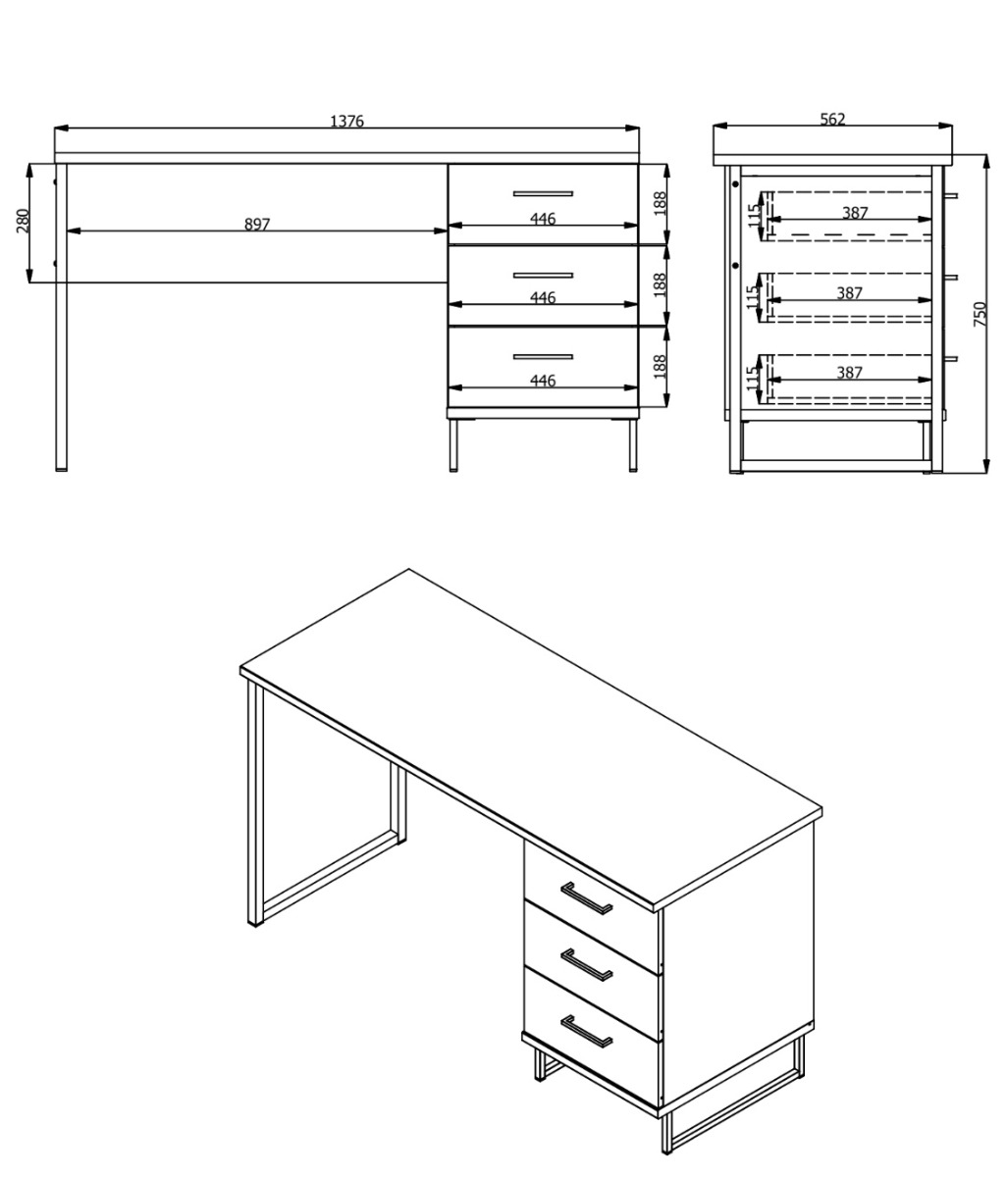 Scrivania per zona studio moderna, finitura Rovere 