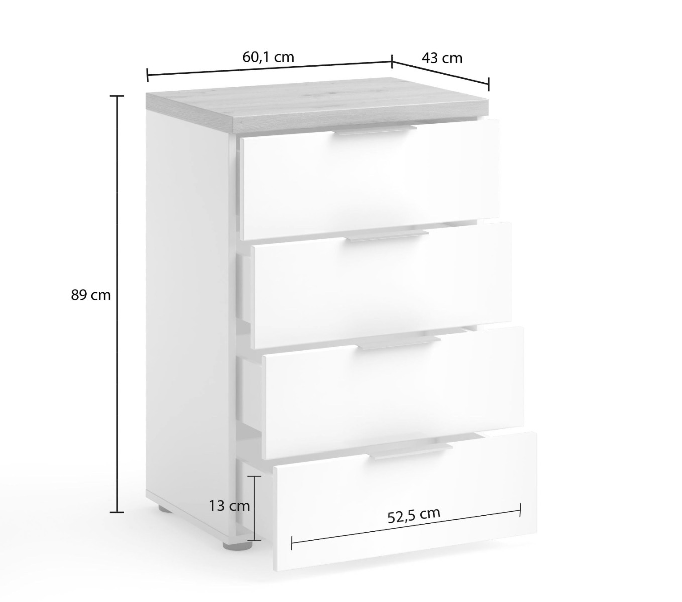Settimino 4 cassetti finitura Bianco lucido e Castagno, Made in Italy