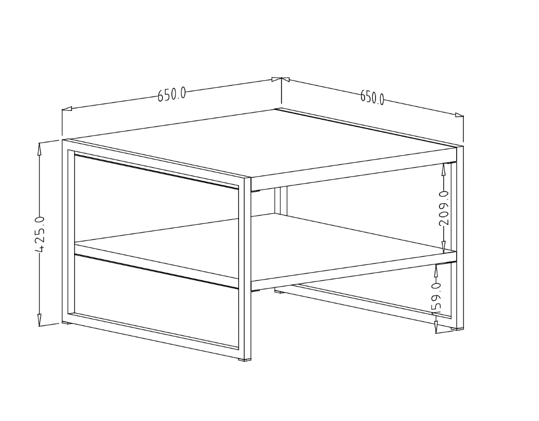 Tavolino con doppio piano d'appoggio, misure 65 x 65 cm 