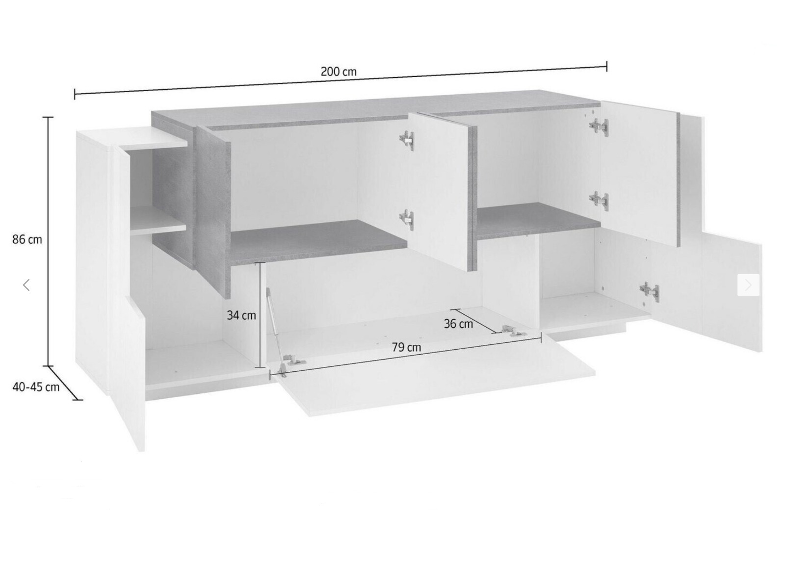 Conveniente Credenza finitura Bianca, 6 ante e 1 ribalta, Made in Italy