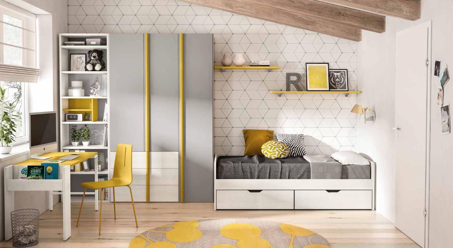 Letto singolo con cassettoni in finitura Bianco larice