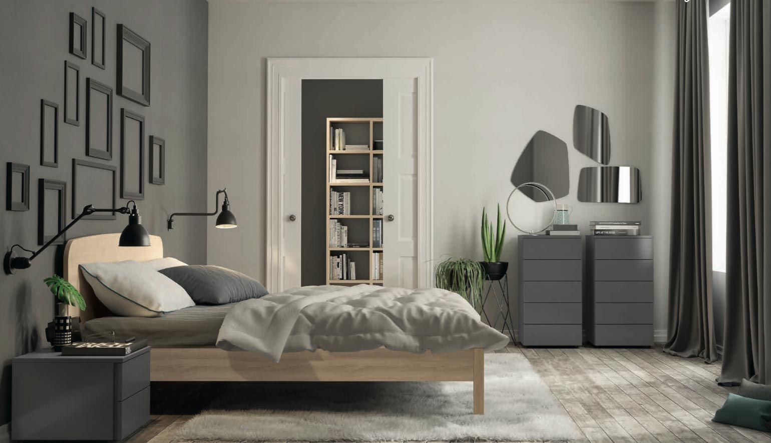 Camera matrimoniale di design in finitura Grigio titanio e Royal oak