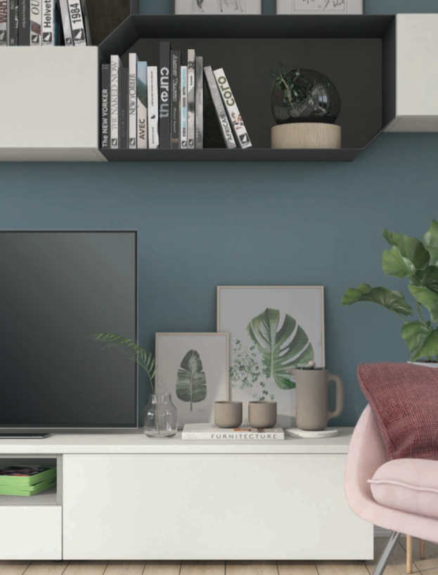 Parete attrezzata con porta tv in finitura Cemento artico e Grigio Titanio