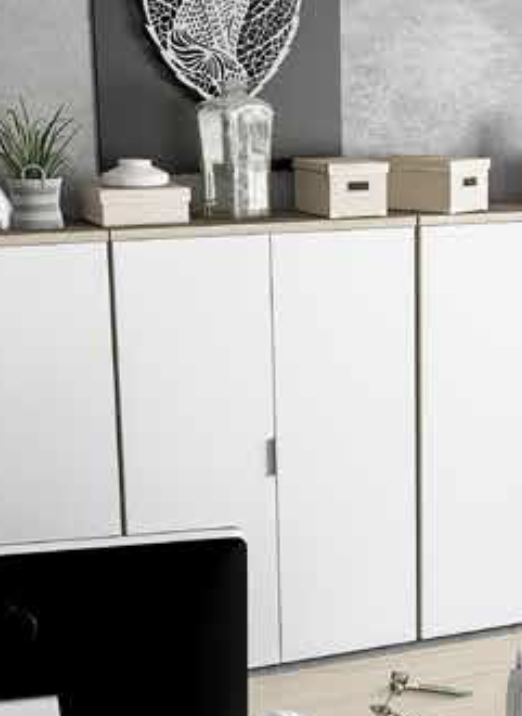 Mobile per ufficio, Madia 2 ante, 3 ripiani biancio artik e rovere canadian