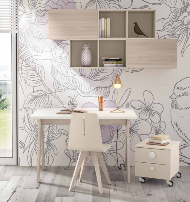 Scrivania per camerette con piana Bianca e gambe Olmo Natura