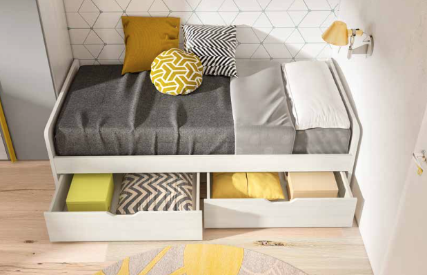 Letto singolo con cassettoni in finitura Bianco larice