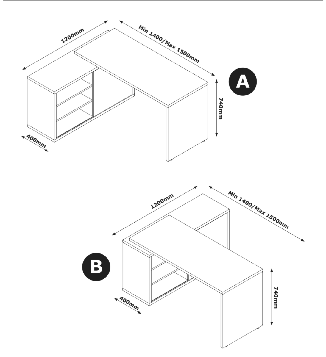 Scrivania ad angolo reversibile Point con cassettiera in finitura Bianco Lucido