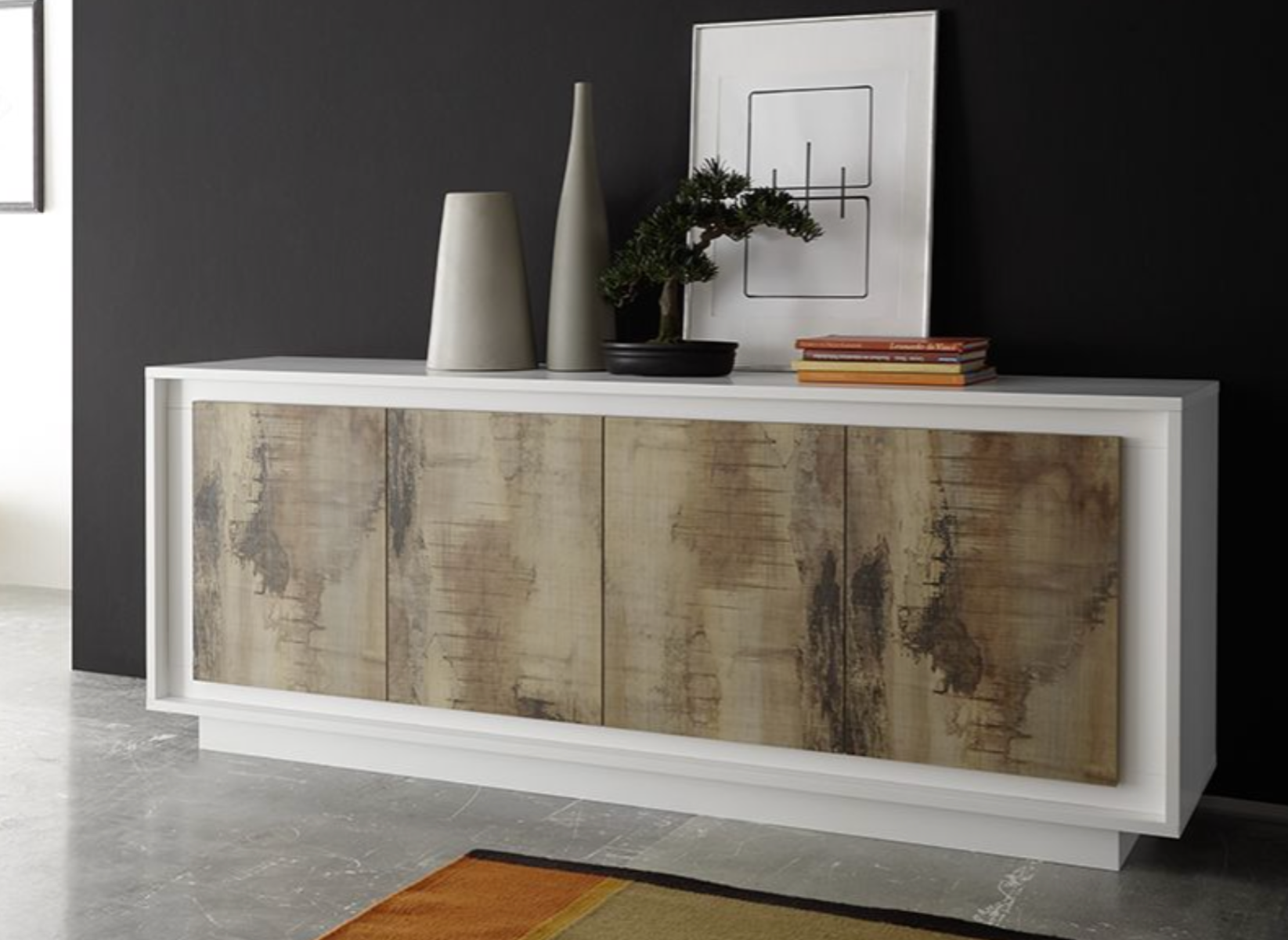 Madia di Design con zoccolo, 4 ante Pero e Bianco Opaco