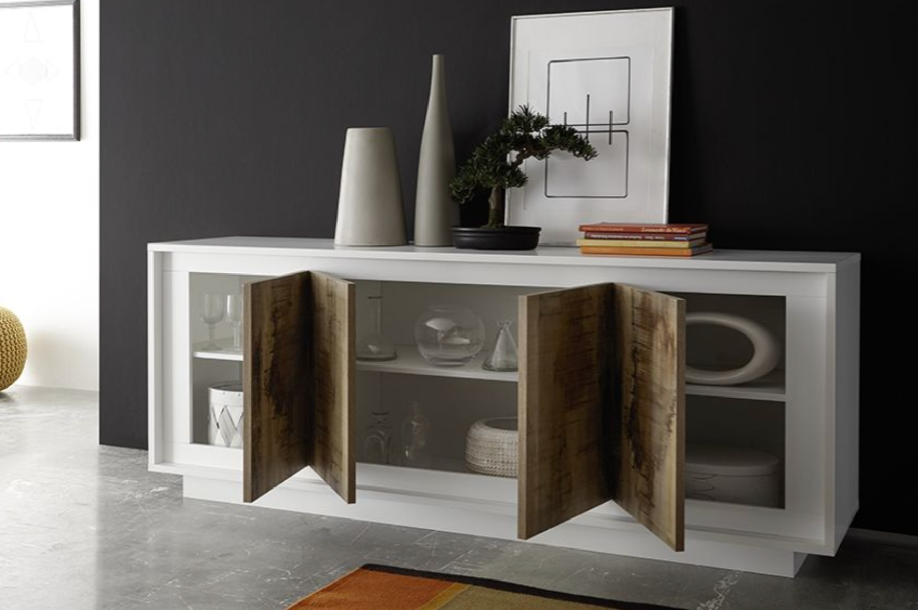 Credenza per soggiorno bianca e pero