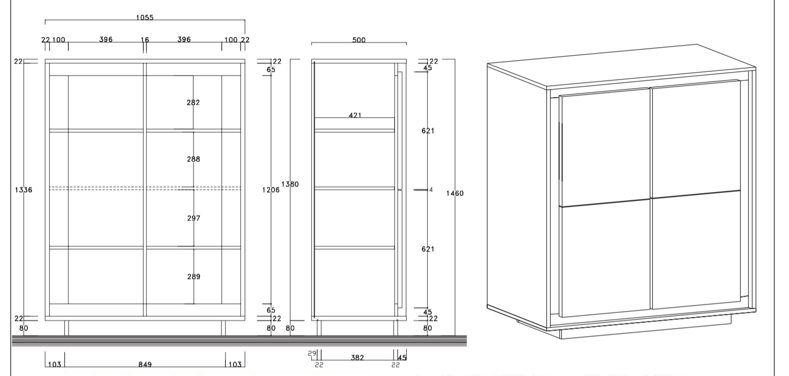Credenza Moderna, Madia di Design, 4 ante Alta, Bianco Opaco con frontali serigrafia Sigaretta