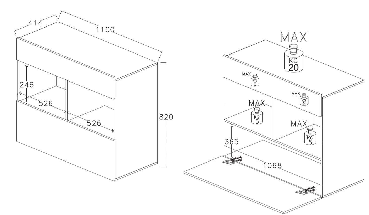 Madie moderne online, madia Saturno finitura Bianco Opaco e Grigio Artico