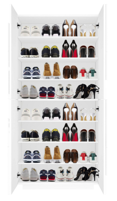 Scarpiera a 4 ante con disegni geometrici in finitura Bianco lucido