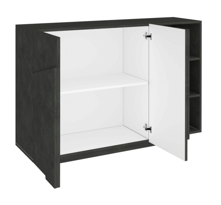 Madia con 2 ripiani e 2 ante con disegni geometrici in finitura Ardesia