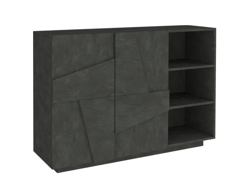 Madia con 2 ripiani e 2 ante con disegni geometrici in finitura Ardesia