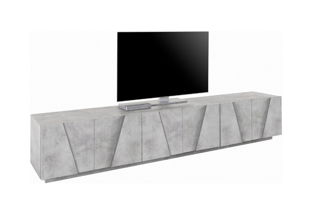 Porta tv 6 ante con disegni geometrici in finitura Beton