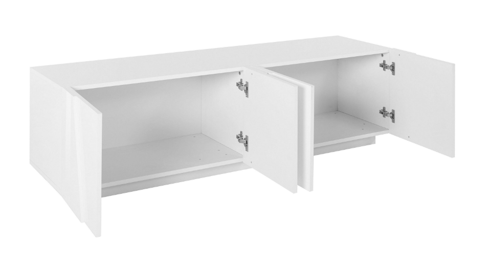 Mobili tv bianco 4 ante con disegni geometrici in finitura Bianco lucido 