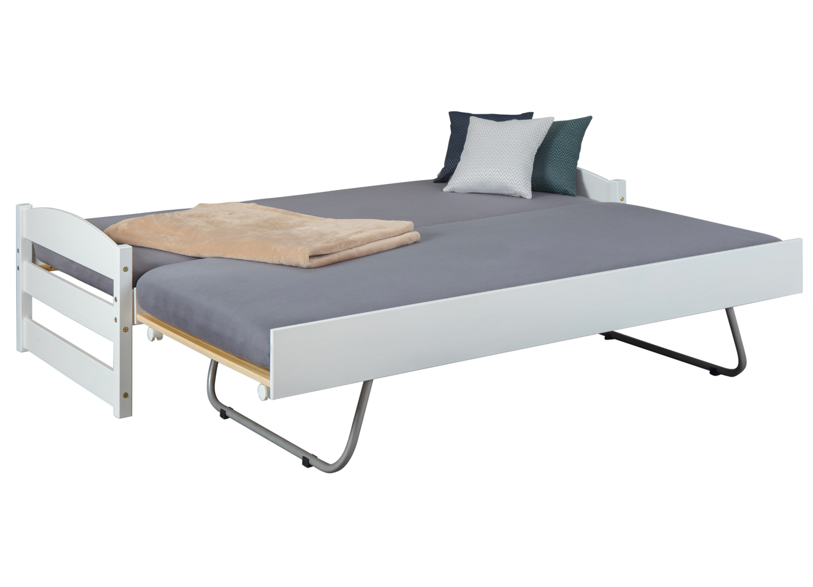 Divano letto con secondo letto ad estrazione alla pari del primo bianco 