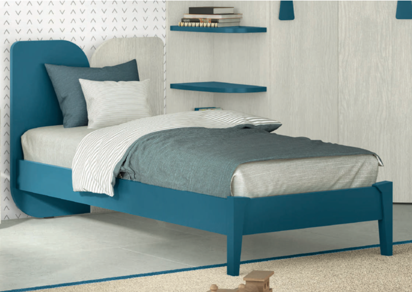 Letto singolo con testata bicolore in finitura Cadaques e Rovere gesso