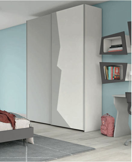 Armadio con 2 ante scorrevoli bicolore in finitura Grigio dorian e Rovere bianco