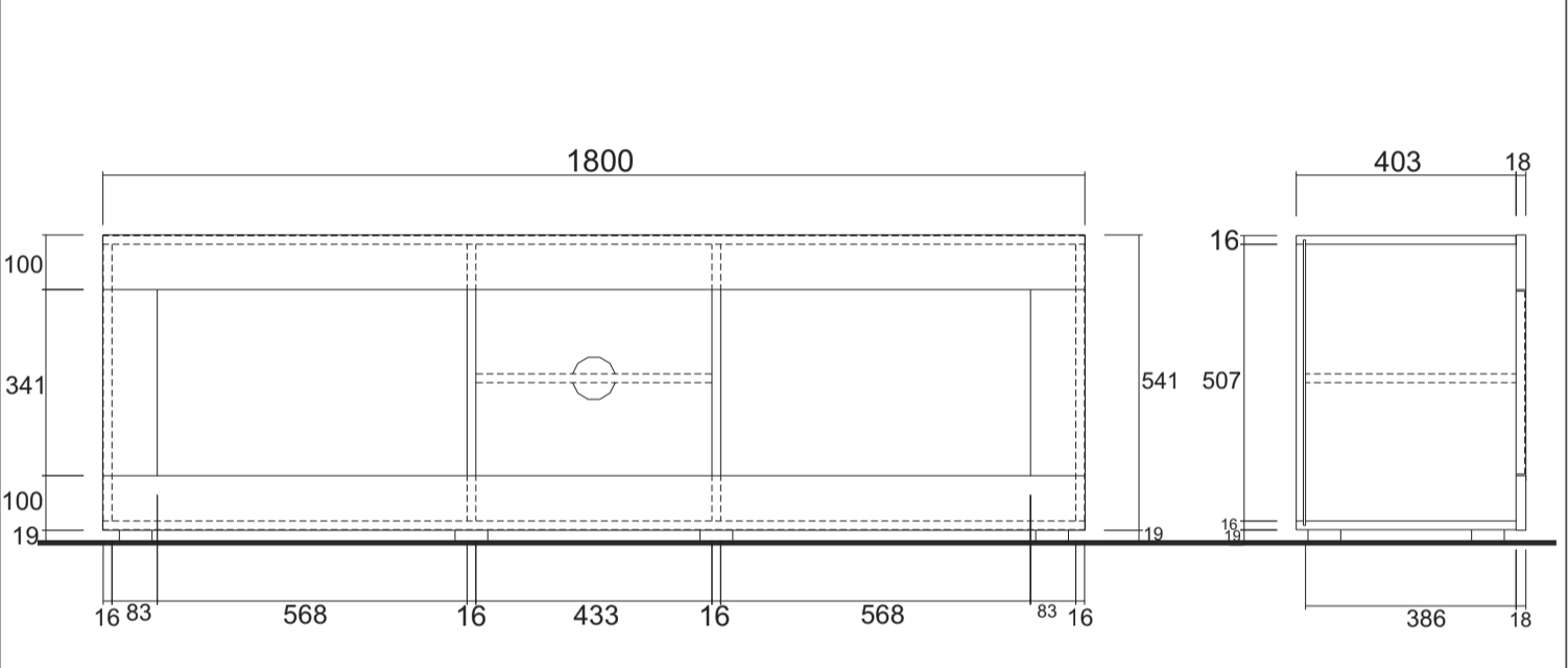 Mobile porta TV "Beta" Laccato Bianco Lucido 181x56