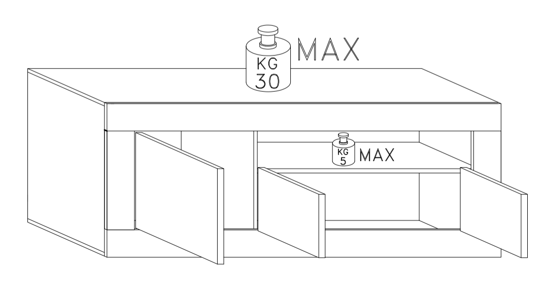 Madia moderna, 3 ante in finitura cemento e ossido