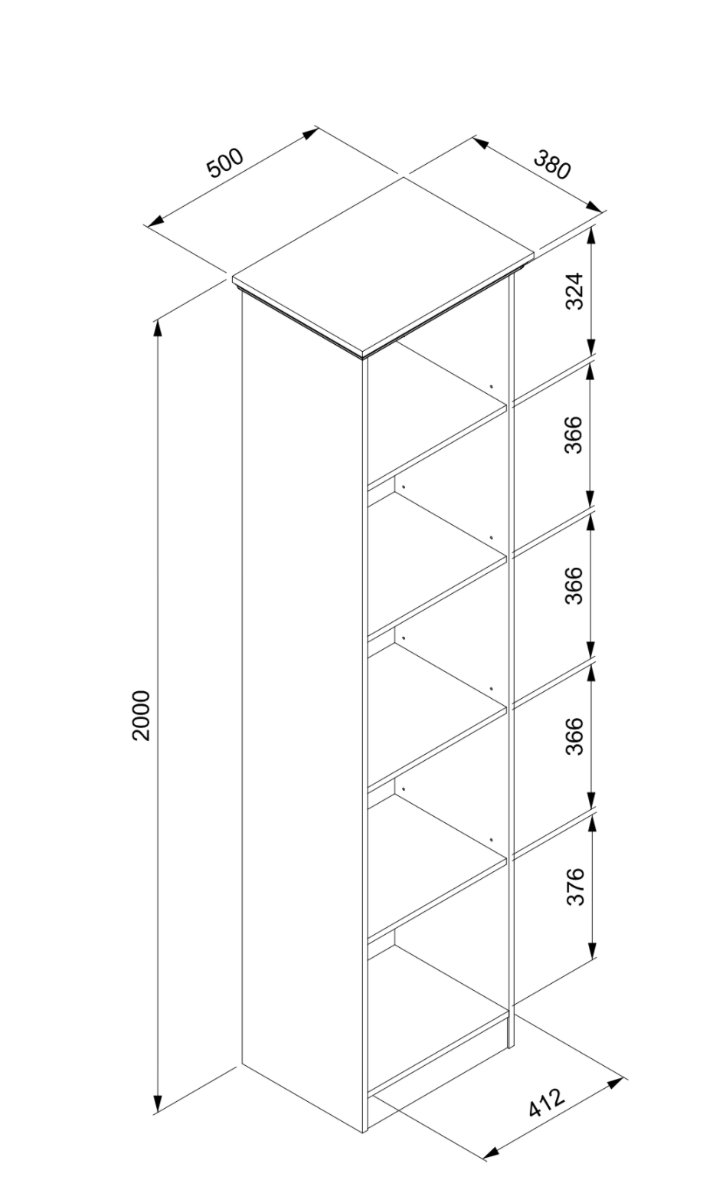 Libreria per soggiorno, 4 ripiani finitura Bianca